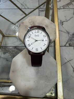 D&G Silver Dial Watch with Dark Brown Leather Strap